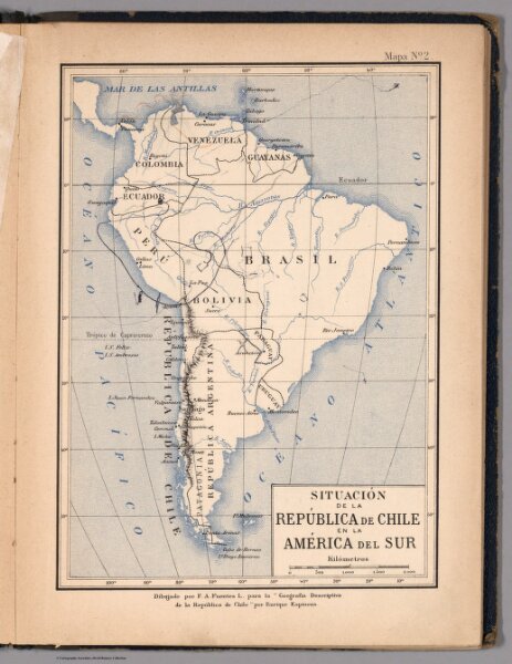 Mapa No. 2.  Situacion de la Republica de Chile en la America del Sur.