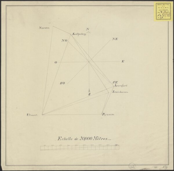 [Map of a triangulation network between Naarden, Utrecht, and Amersfoort]