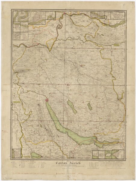 Karte des Kantons Zürich mit den bis 01.11.1843 aufgestellten Signalen (Vermessungspunkte)