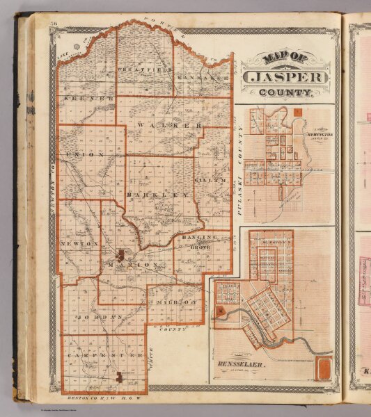 Map of Jasper County (with) Plan of Remington (and) Plan of Rensselaer.
