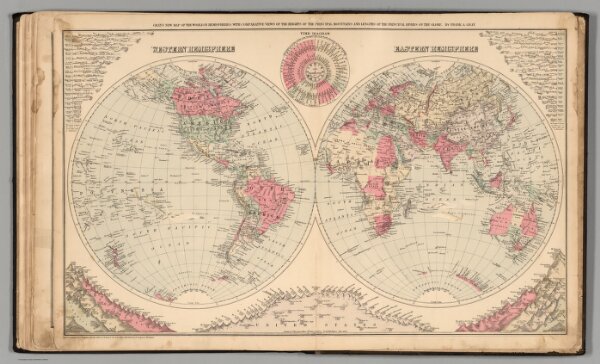 Gray's New Map of the World in Hemispheres, with Comparative Mountains and Rivers.