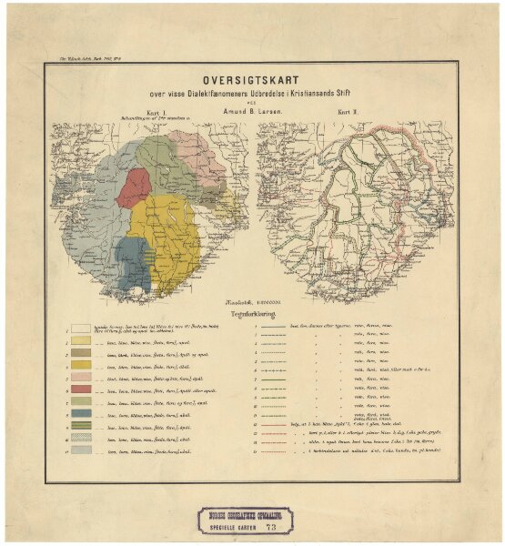 Spesielle kart 73:  Dialektformers udbredelse i Kristianssands stift