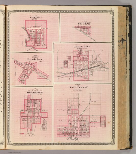 Plan of Portland, Jay Co., Ind. (with) Camden, Redkey, Dunkirk, Union City, Winchester.