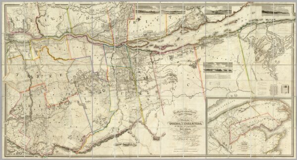 This topographical map of the Districts of Quebec, Three Rivers, St. Francis and Gaspe, Lower Canada.