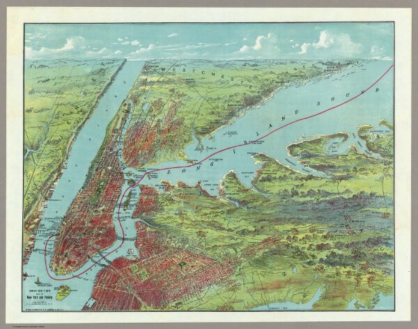 Birds Eye View Map Of New York And Vicinity.