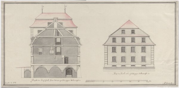 Waltalingen: Schloss Schwandegg, Projekt; Schnitt und Westfassade