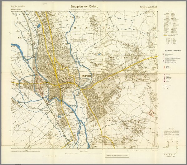 Street Map of Oxford, England with Military-Geographic Features.  BB 28.