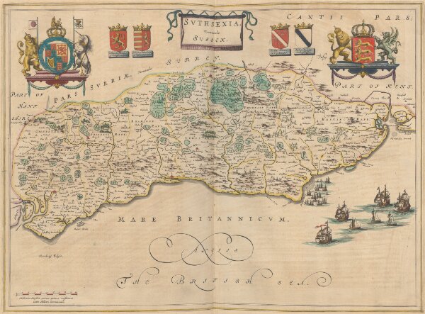 Suthsexia; Vernacule Sussex. [Karte], in: Theatrum orbis terrarum, sive, Atlas novus, Bd. 4, S. 202.