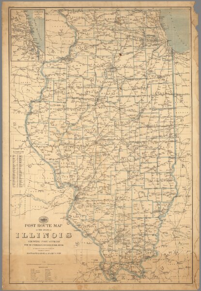 Post Route Map of the State of Illinois Showing Post Offices ...  August, 1927.