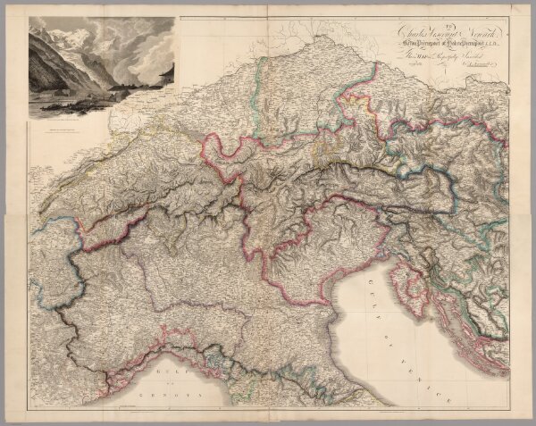 Composite: Map of the Alpine Country in the South of Europe.