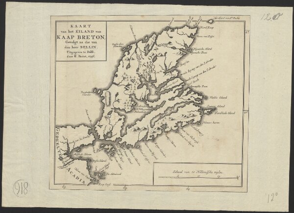 Kaart van het eiland van Kaap Breton