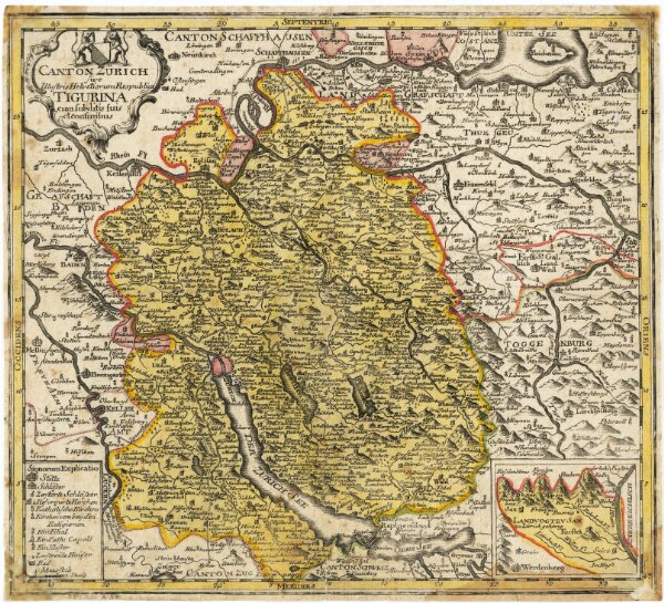 Karte des Kantons Zürich mit seinen Untertanengebieten und Grenzen von 1765