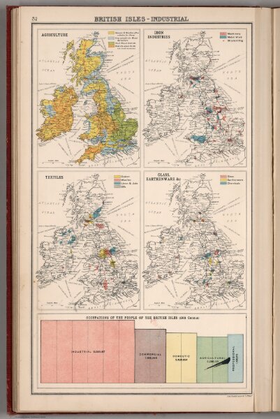 British Isles - Industrial.  Agricultural.  Iron Industries.  Textiles. Glass, Earthenware.  Statistical Diagram:  Occupations.
