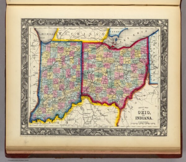 County Map Of Ohio, And Indiana.