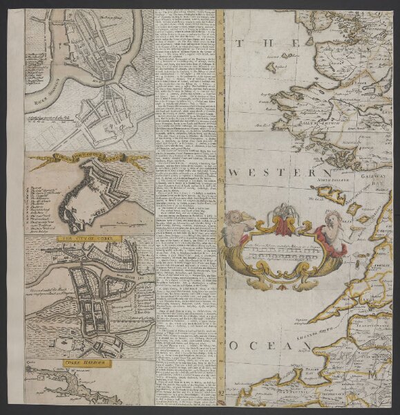 [Tabula Hiberniae novissima et emendatissima. A Mapp of the Kingdom of Ireland newly corrected & improved by actuall observations. Divided into its Provinces Counties & Baronies ... also a short description of the Kingdom. By Henry Pratt. Engraven by John Harris. To his Royal Highness Prince George of Denmark, &c. ... Dedicated by ... Hen. Pratt. Scala ... Irish miles, 50[ = 11 1/4 inches]. (The Sea Coast of Great Britain and Ireland.) [With 17 plans of Cities, Forts, and Harbours in Ireland]]