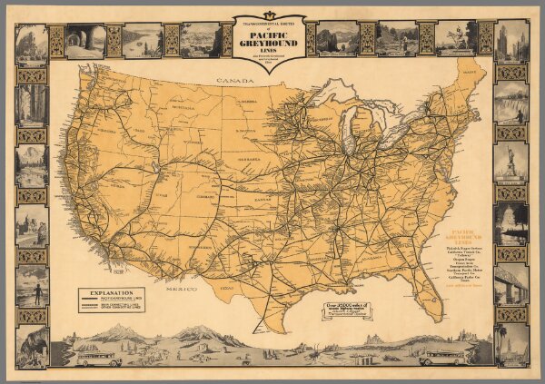 Transcontinental routes of Pacific Greyhound Lines