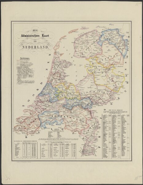 Administratieve kaart van Nederland : 1854.