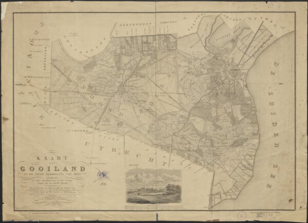 Kaart van Gooiland na de heide verdeeling van 1843 : aanwijzende de soort van bebouwing en alle veranderingen tot op gemeld tijdstip ...