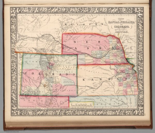 Map of Kansas, Nebraska, Colorado, Dakota