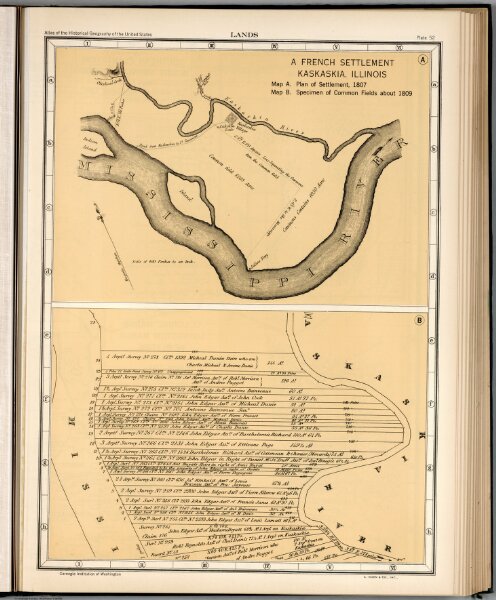 Plate 52.  Lands.  Kaskaskia, Illinois 807; Specimen of Common Fields about 1809  (Facsimiles).
