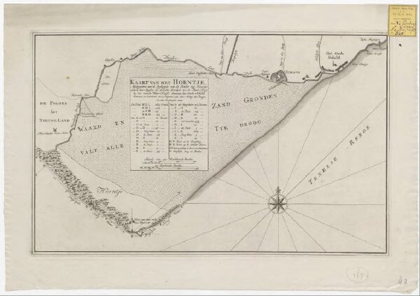 Kaart van het Horntje, midsgaders van de dykagie van de polder het Nieuwe Land, het Spyke, de Texelse Zeedyk tot de paal No. 137 by het tweede Wier-Hooft, beoosten het Oude Schild