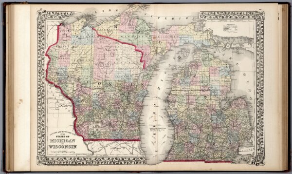 County and township map of the states of Michigan and Wisconsin
