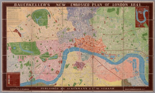 Bauerkeller's New Embossed Plan of London and its Environs 1841 (with oblique lighting).