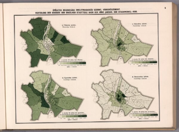 Épületek megoszlása emeletmagasság szerint, városrészenkint. = Verteilung der Gebäude der einzelnen Stadtteile nach der Höhe (Anzahl der Stockwerke). 1930.