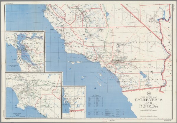 Post Route Map of the States of California and Nevada (Southern)... October 15, 1957.