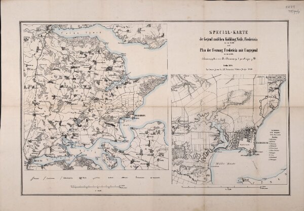 Special-Karte der Gegend zwischen Kolding, Veile, Fredericia in 1:75,000 und Plan der Festung Fredericia mit Umgegend in 1:25,000