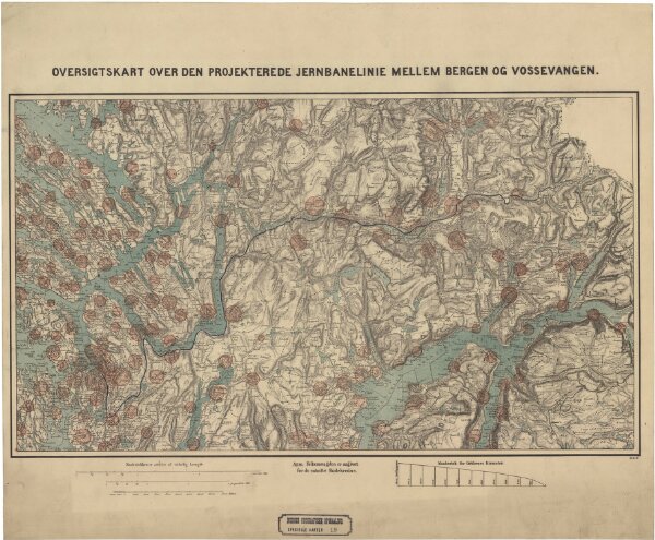 Spesielle kart 19: Oversigtskart over den pojecterede Jernbanelinie mellem Bergen og Vossevangen