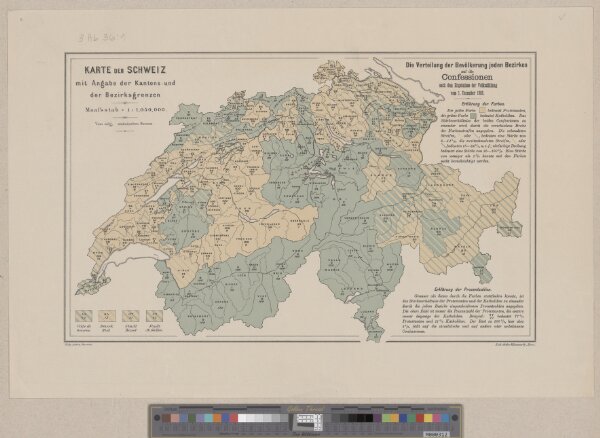 Karte der Schweiz mit Angabe der Kantons- und der Bezirksgrenzen