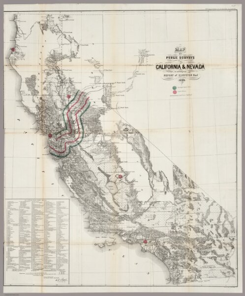 Map of public surveys in California and Nevada, 1864