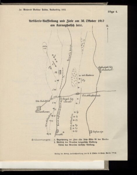 Artillerie-Aufstellung und Ziele am 30. Oktober 1912 am Karaaghatsch dere