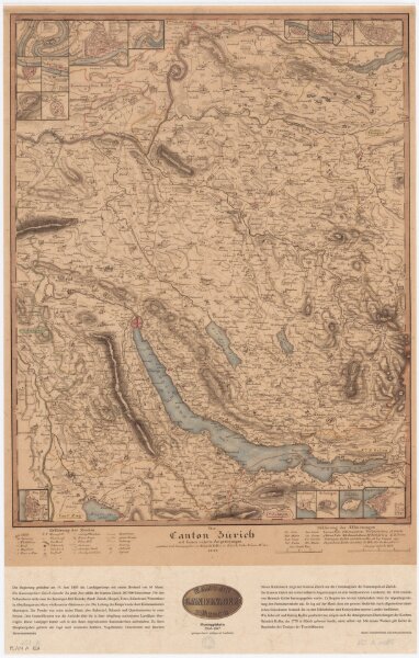 Karte des Kantons Zürich mit seinen näheren Angrenzungen von 1828