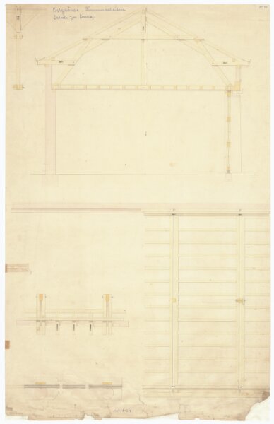 Projektiertes Postgebäude beim Werkhof: Remise, Zimmereiarbeiten; Schnitte (Nr. 20)