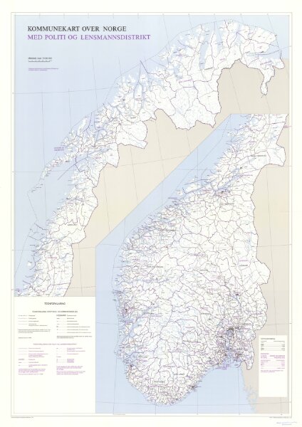 Spesielle kart 161b: Kommunekart over Norge med politi og lensmannsdistrikt