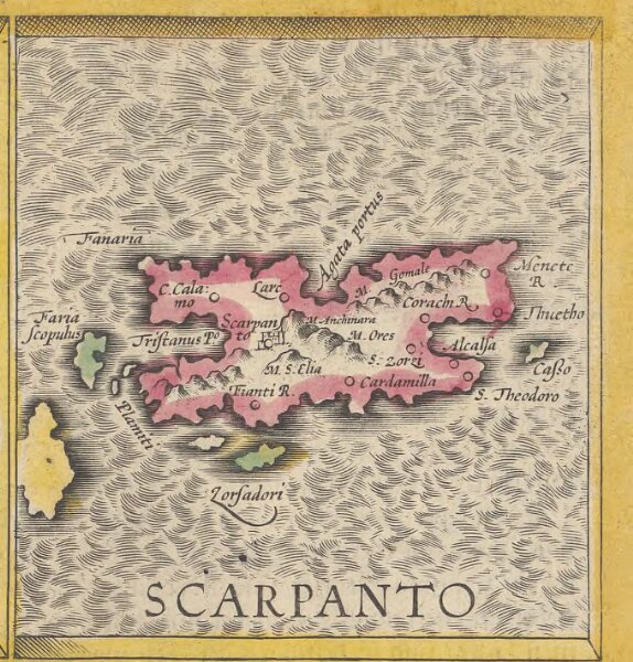Candia cum Insulis aliquot circa Graeciam[:] [Scarpanto] [Karte], in: Gerardi Mercatoris et I. Hondii Newer Atlas, oder, Grosses Weltbuch, Bd. 2, S. 336.