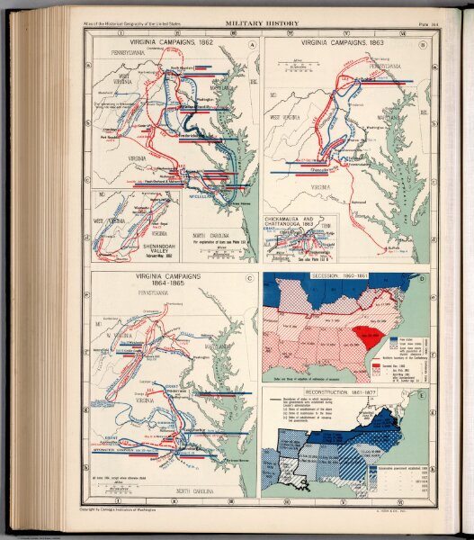 Plate 164.  Military History.  Virginia Campaigns, 1862  - 1865.  Sucession 1860 - 1861.  Reconstruction, 1861 - 1877.