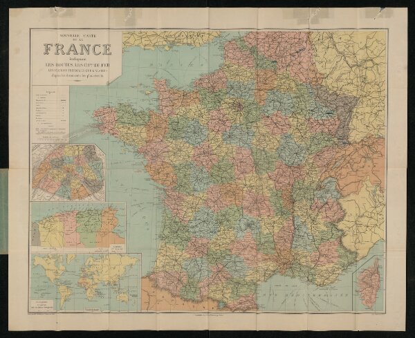 Nouvelle carte de la France : indiquant les routes, les chemins de fer, les stations thermales et balnéaires d'après les documents les plus récents