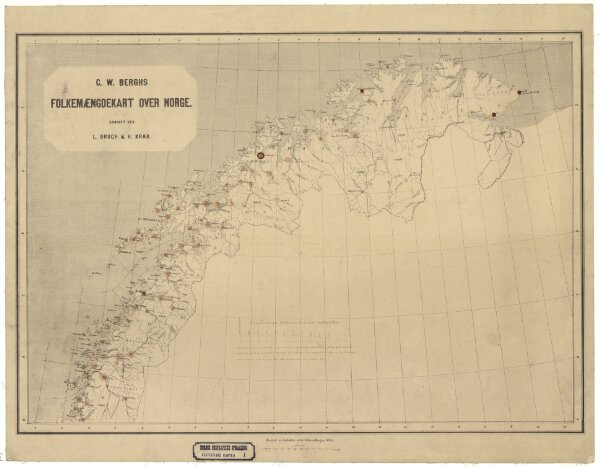 Statistikk kart 1-3: C. W. Bergs Folkemængdekart over Norge. Nordlige del