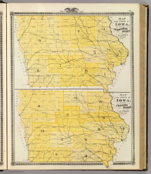 Maps of the State of Iowa showing congressional districts, judicial districts.
