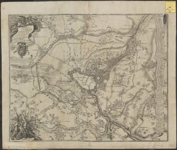 Plan de la ville de Lille : investie par les Haut-Allies sous le commandement de S. A. le Prince Eugene de Savoye le 13. Aoust et prize le 8. Octobre 1708, où l'on void comment et par où elle a esté attaquée