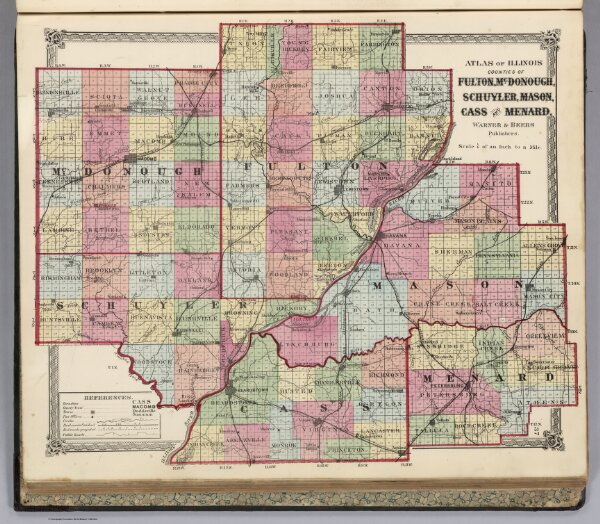 Atlas of Illinois, Counties of Fulton, McDonough, Schuyler, Mason, Cass, and Menard.