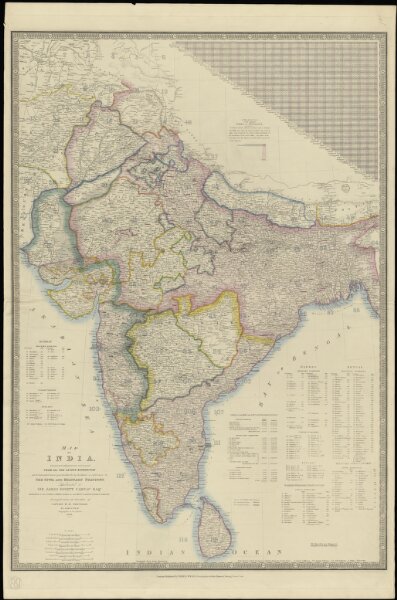 Map of India : constructed with great care and research from all the latest authorities and intended more particularly to facilitate a reference to the civil and military stations