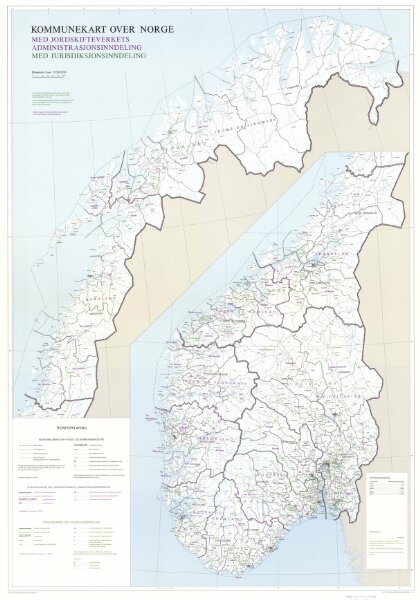 Spesielle kart 166: Kommunekart over Norge med Jordskifteverkets administrasjonsinneling med jurisdiksjonsinndeling