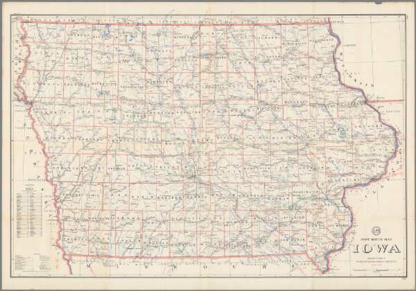 Post Route Map of the State of Iowa Showing Post Offices ... August 1, 1953.