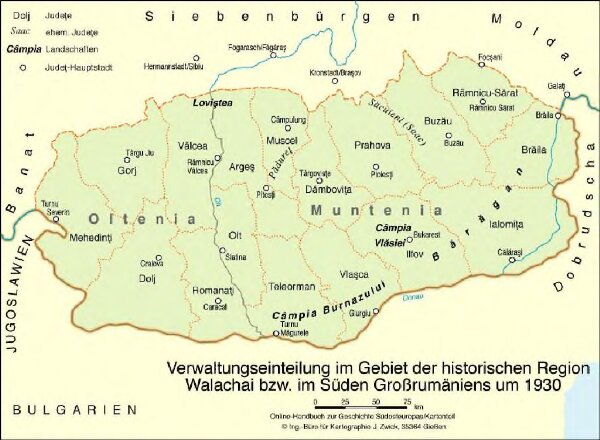 Verwaltungseinteilung im Gebiet der historischen Region Walachei bzw. im Süden Großrumäniens um 1930