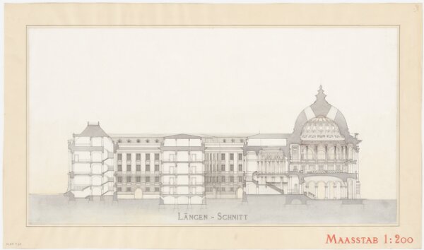 Zürich: Verwaltungs- und Gerichtsgebäude auf dem Obmannamtsareal; Projekt Kanalwaage; Längsschnitt