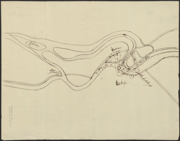 [Manuscript map of the river situation near Schenkenschans and Bijlandsche Waard]